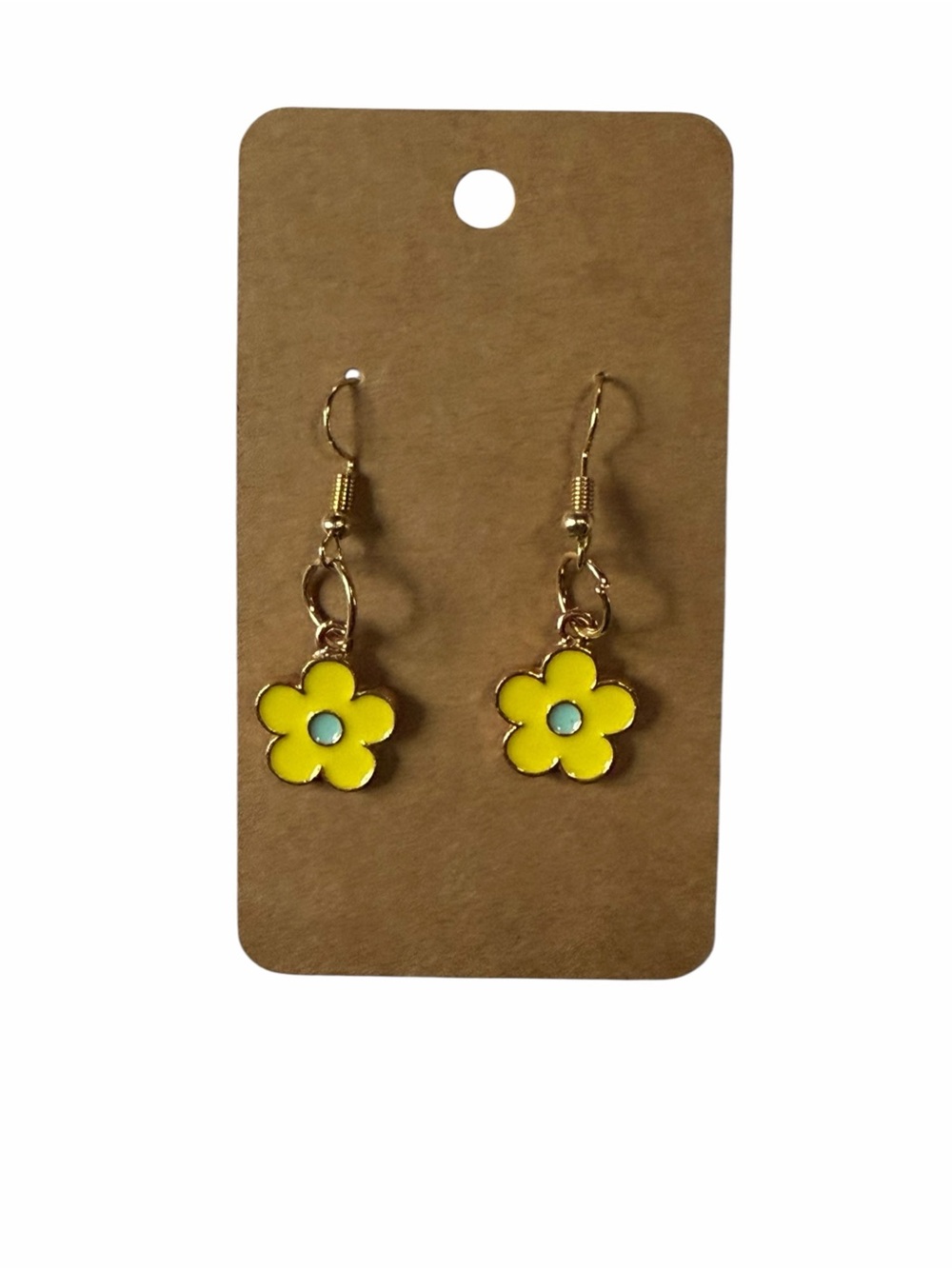Yellow Floral Drop Earrings with Turquoise Center
